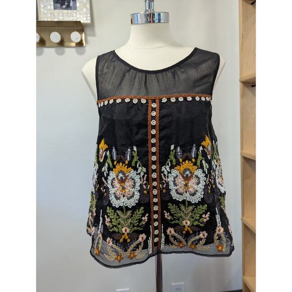 Anthropologie FLOREAT Nalini Beaded Blue Embroidered Beaded Sleeveless Top SZ 2 - Picture 13 of 13